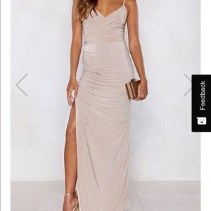 Nasty Gal fitted, ruched maxi dress.